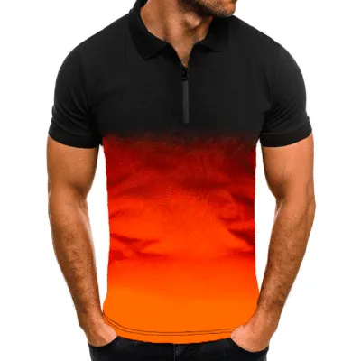 Men Casual 3D Gradient Lapel Short Sleeve Loose Fit Polo Shirt