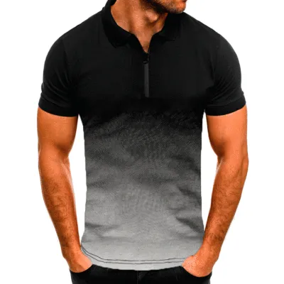 Men Casual 3D Gradient Lapel Short Sleeve Loose Fit Polo Shirt
