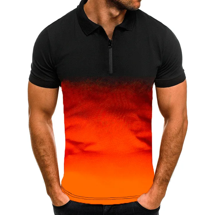 Men Casual 3D Gradient Lapel Short Sleeve Loose Fit Polo Shirt