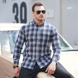 Men Casual Multicolor Plaid Large Size Lapel Long Sleeve Loose Shirt