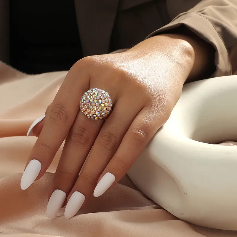 Women Fashion Alloy Diamond Ball Geometric Ring