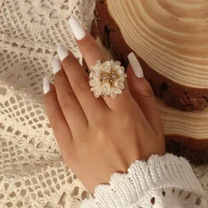 Women Fashion Simple Multilayer Alloy Diamond Floral Ring