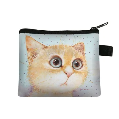 Kids Unisex Cute Cat Print Coin Purse with Zipper