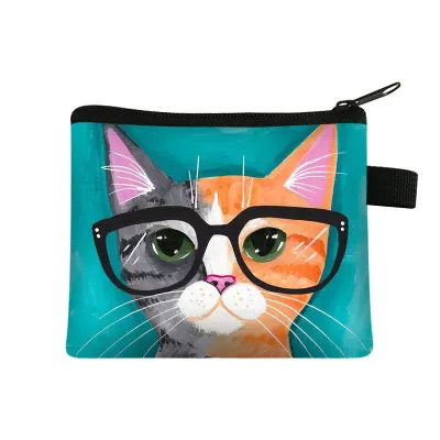 Kids Unisex Cute Cat Print Coin Purse with Zipper
