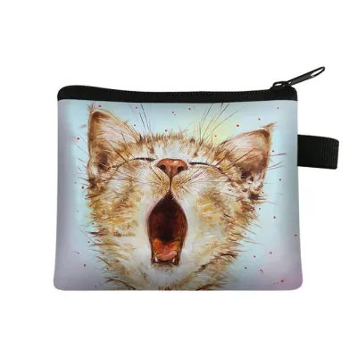 Kids Unisex Cute Cat Print Coin Purse with Zipper