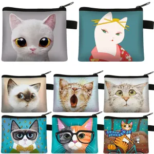 Kids Unisex Cute Cat Print Coin Purse with Zipper