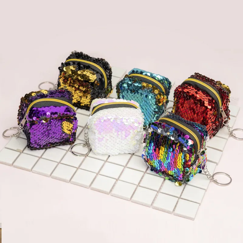 Kids Two-Color 3D Sequin Coin Purse Short Horizontal Square