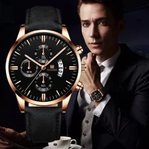 Men Business Round Dial Simple Scale Calendar Quartz Watch