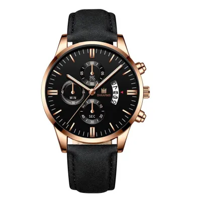 Men Business Round Dial Simple Scale Calendar Quartz Watch