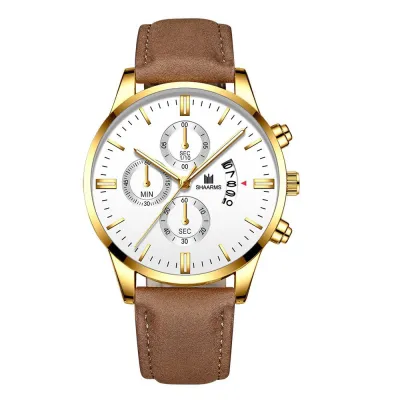 Men Business Round Dial Simple Scale Calendar Quartz Watch