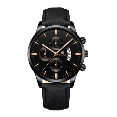 Men Business Round Dial Simple Scale Calendar Quartz Watch