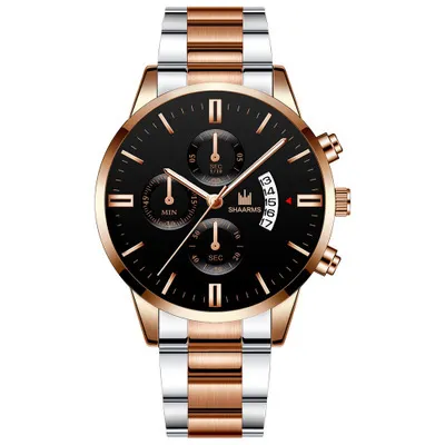 Men Business Round Dial Simple Scale Calendar Quartz Watch
