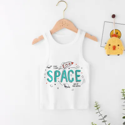 Unisex Kids Toddler Fashion Cotton Print Ribbed Thin Camisole Top Crew Neck Letter Pattern Knitted Vest