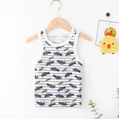 Unisex Kids Toddler Fashion Cotton Print Ribbed Thin Camisole Top Crew Neck Letter Pattern Knitted Vest