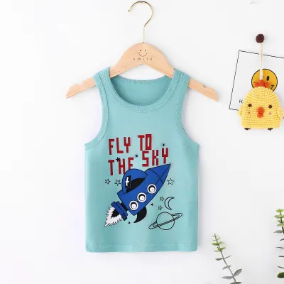Unisex Kids Toddler Fashion Cotton Print Ribbed Thin Camisole Top Crew Neck Letter Pattern Knitted Vest