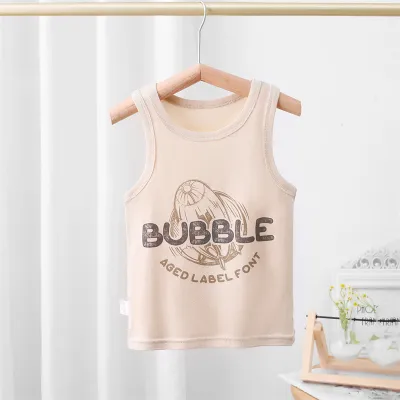 Unisex Kids Toddler Fashion Cotton Print Ribbed Thin Camisole Top Crew Neck Letter Pattern Knitted Vest