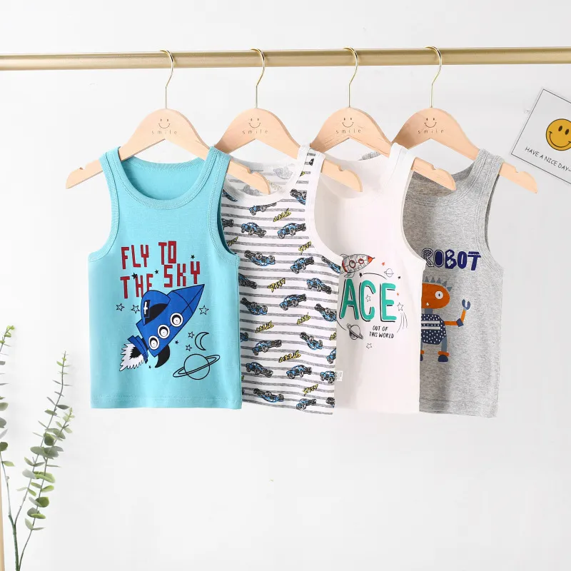Unisex Kids Toddler Fashion Cotton Print Ribbed Thin Camisole Top Crew Neck Letter Pattern Knitted Vest