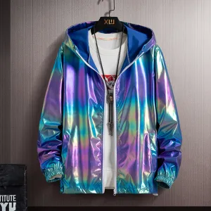 Men Casual Color Changing Gradient Hooded Loose Jacket