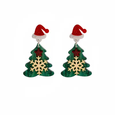 Women Funny Christmas Santa Claus Tree Snowman Acrylic Colorblock Stud Earrings