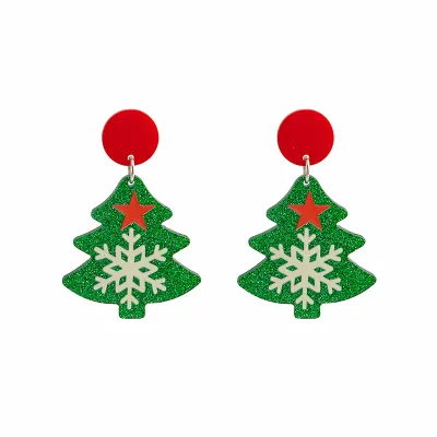 Women Funny Christmas Santa Claus Tree Snowman Acrylic Colorblock Stud Earrings