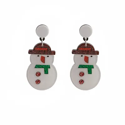 Women Funny Christmas Santa Claus Tree Snowman Acrylic Colorblock Stud Earrings