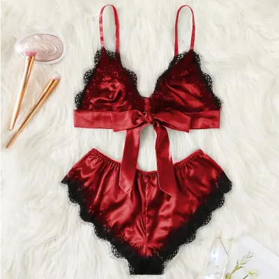 Women Edgy Casual Sleeveless Color Blocking Lace Patchwork Camisole And Shorts Pajamas Set
