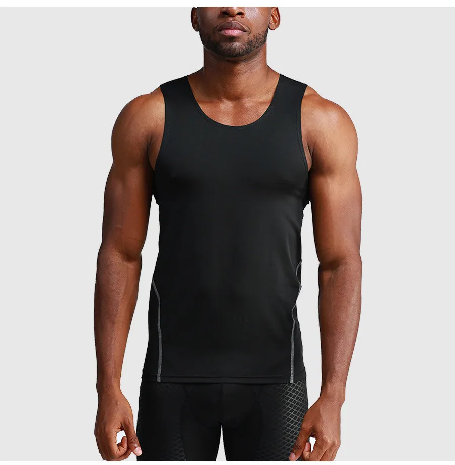 Men Casual Solid Color Side Stripe Tight-Fitting Quick-Drying Sweat-Wicking Running Sports Vest