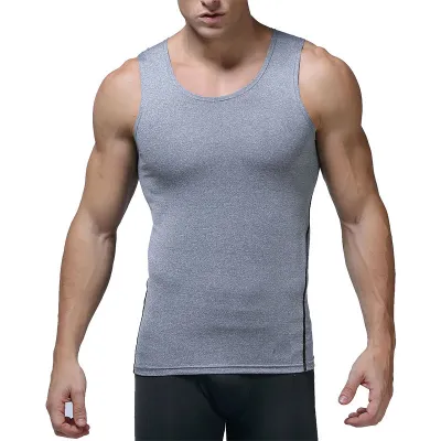 Men Casual Solid Color Side Stripe Tight-Fitting Quick-Drying Sweat-Wicking Running Sports Vest