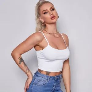 Summer Women Spaghetti Strap Solid Color Basic Top Cropped Camisole
