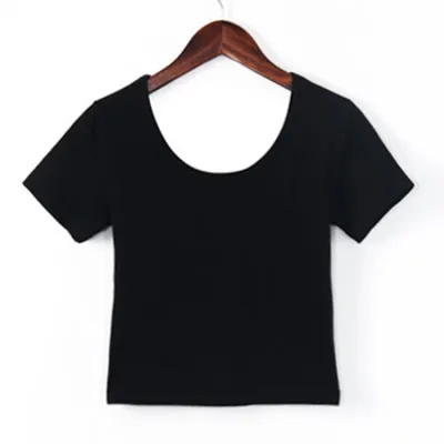 Tight Cropped Short-Sleeved T-Shirt Women U Neck Basic Cotton T-Shirt