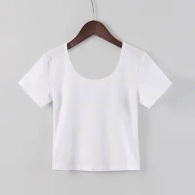 Tight Cropped Short-Sleeved T-Shirt Women U Neck Basic Cotton T-Shirt