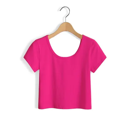 Tight Cropped Short-Sleeved T-Shirt Women U Neck Basic Cotton T-Shirt