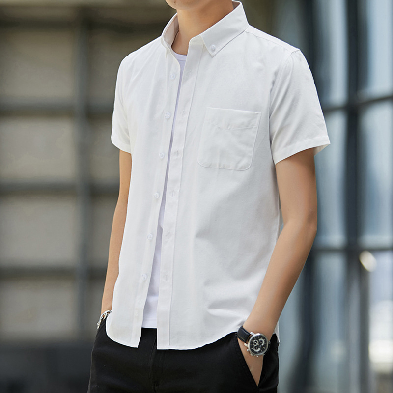 Wholesale Men Casual Solid Color Lapel Short Sleeve Slim Fit