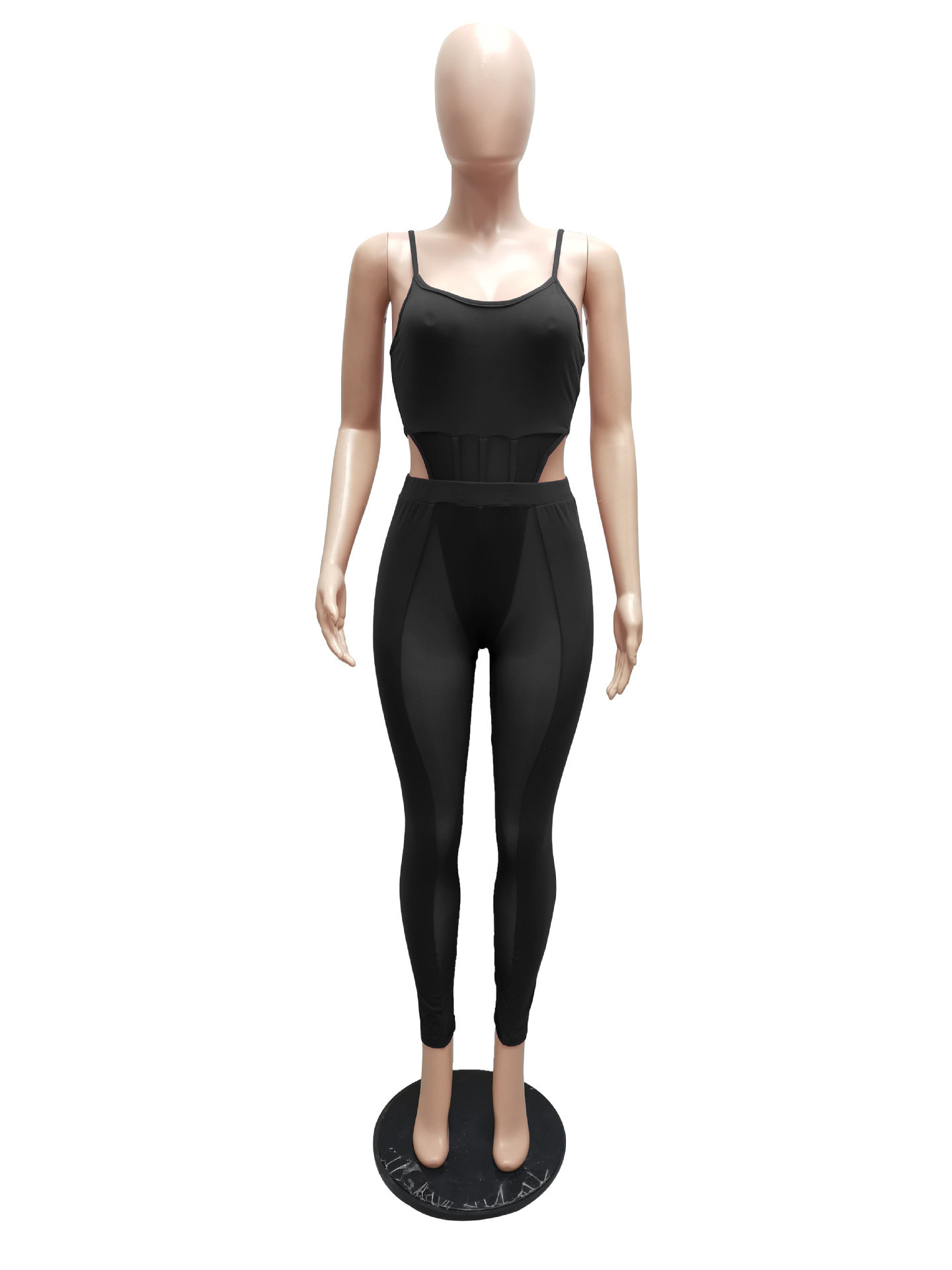 Wholesale Women Mesh Splicing Sling Hollow Top And Pants Two Wholesale Women Mesh Splicing Sling Hollow Top And Pants Two