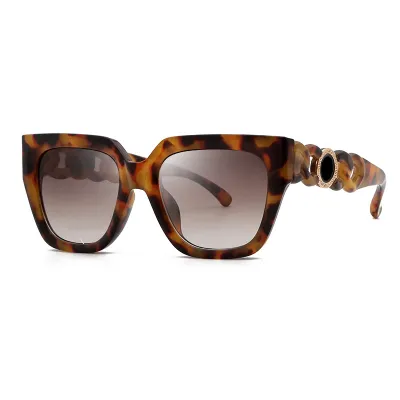 Unisex Fashion Square Frame Chain Temple Sunglasses With PC Lens