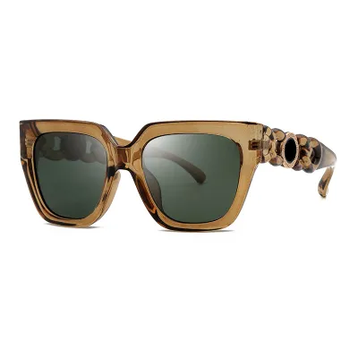 Unisex Fashion Square Frame Chain Temple Sunglasses With PC Lens