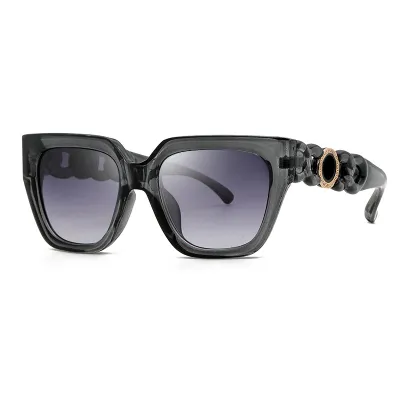 Unisex Fashion Square Frame Chain Temple Sunglasses With PC Lens