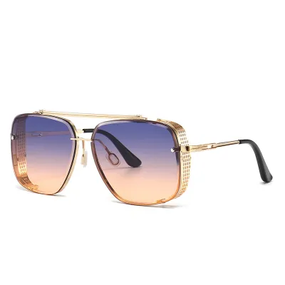 Unisex Square Metal Double Bridge Sunglasses