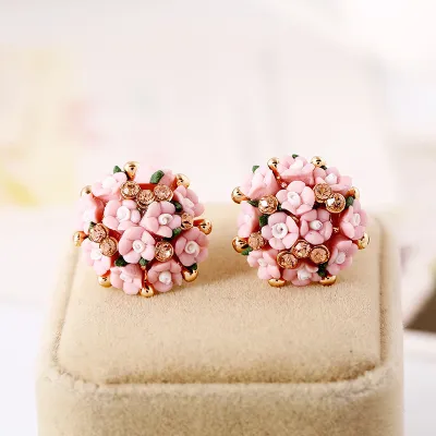 Women Fashion Diamond Ceramic Floral Ring