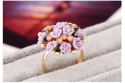 Women Fashion Diamond Ceramic Floral Ring