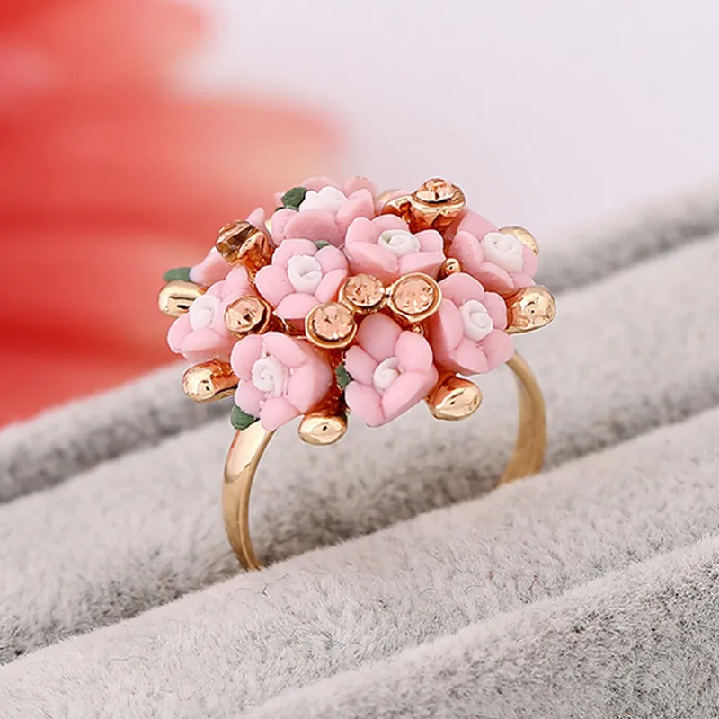 Women Fashion Diamond Ceramic Floral Ring