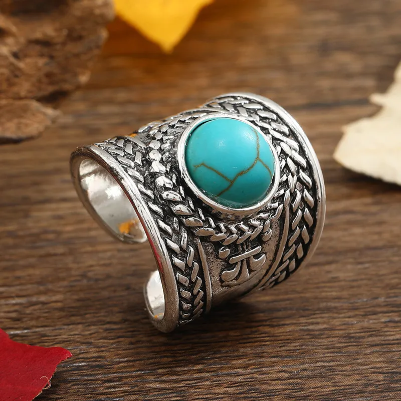 Unisex Fashion Green Wide Ring