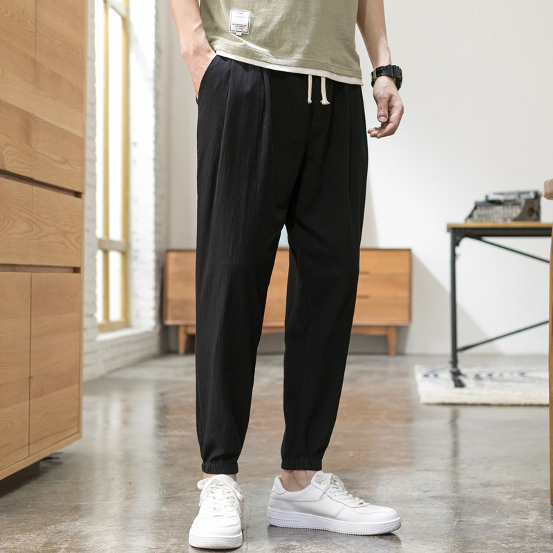 Wholesale Men Casual Solid Color Mid-Waist Tethered Loose