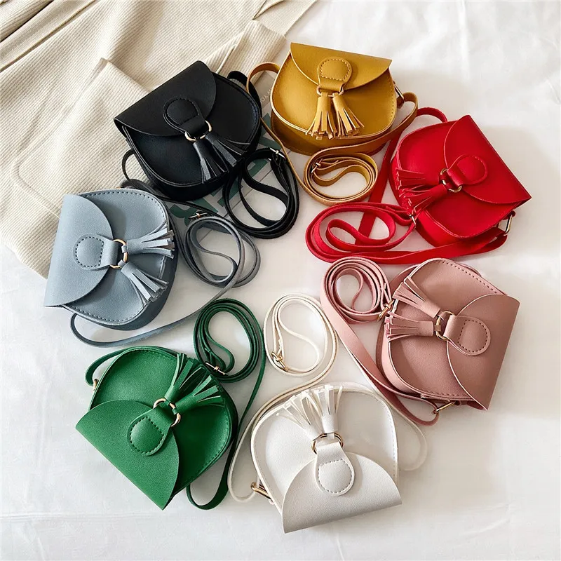 Kids Cute Princess Tassel Decoration Crossbody Bag PU Leather