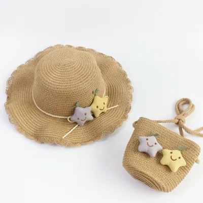 Kids Fashion Beach Straw Hat Star Straw Crossbody Bag for Girls