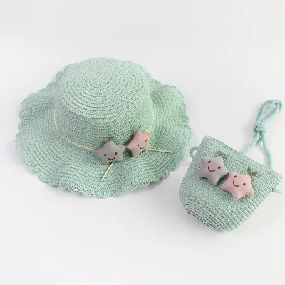 Kids Fashion Beach Straw Hat Star Straw Crossbody Bag for Girls