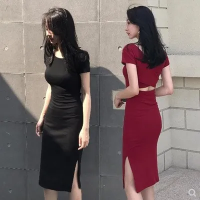 Women Fashion Solid Color Short Sleeve Cutout Tight Midi Dress