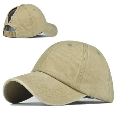 Women Casual Solid Color Breathable Ponytail Peaked Cap