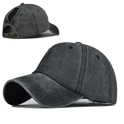 Women Casual Solid Color Breathable Ponytail Peaked Cap