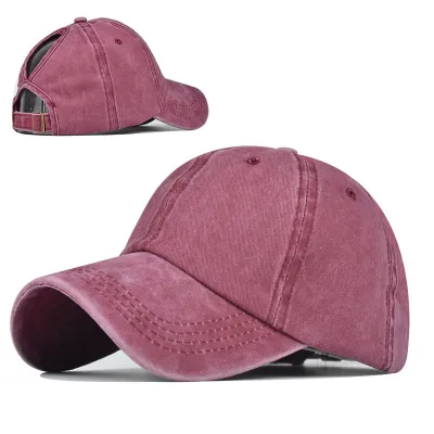 Women Casual Solid Color Breathable Ponytail Peaked Cap